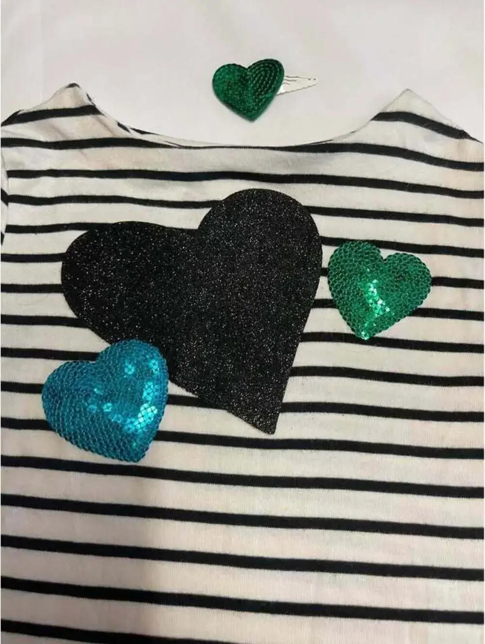 Gymboree Girls Size 9 Striped Sequin Heart Shirt & Hair Clip